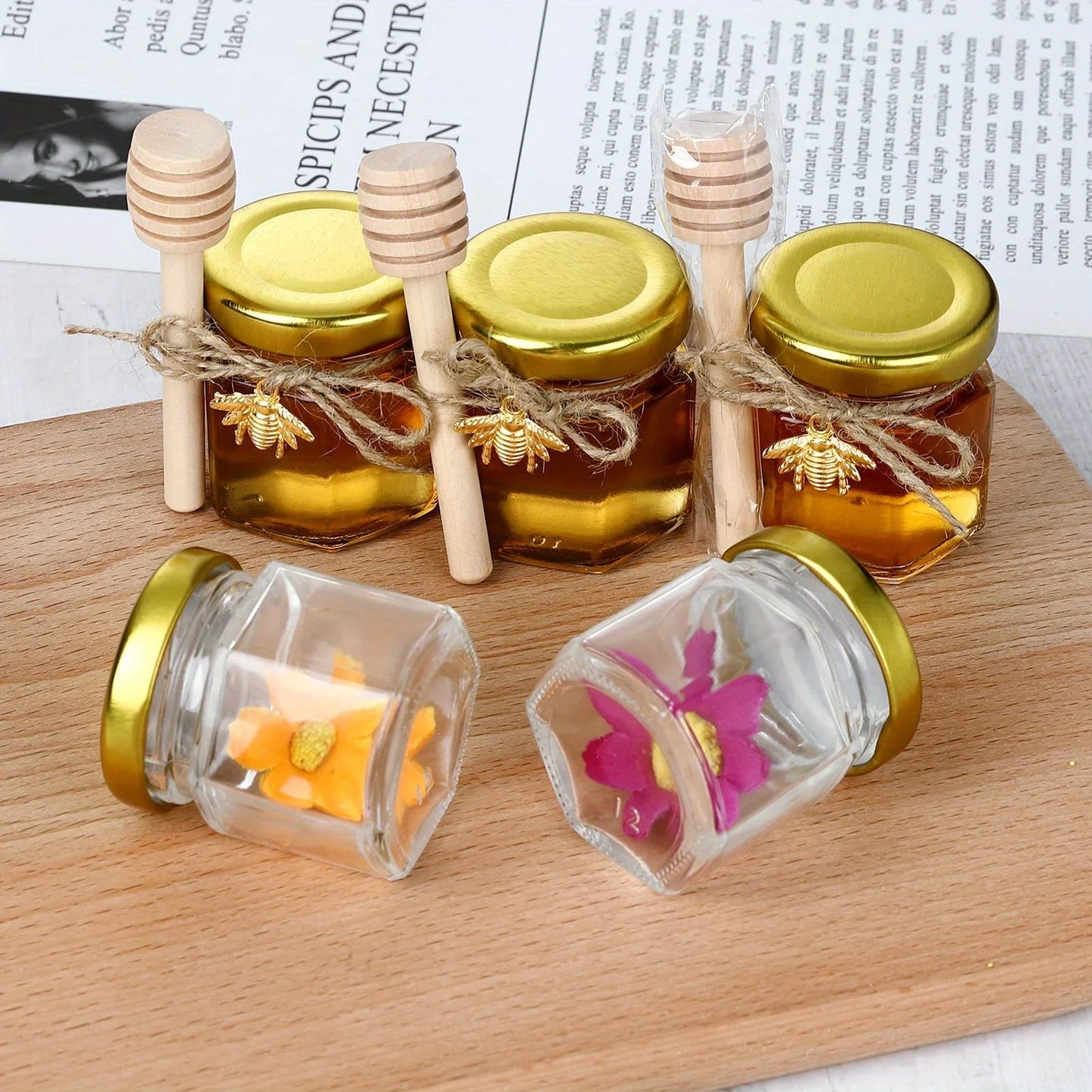 Mini Glass Honey Jars With Wood Dipper