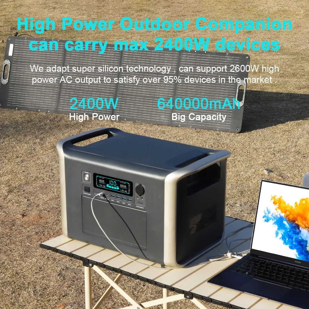 CTOLITY AP2000 Portable Solar Power Station 1000W/2000W – 640000mAh LiFePO4 Battery with 220V AC Outlets for Camping, Emergency Backup, and Off-Grid Solar Energy Solutions