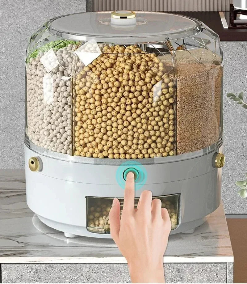 Kitchen Storage Box 360 Degree Rotating Rice Dispenser Sealed Dry Cereal Grain Bucket Dispenser Moisture-proof Food Container