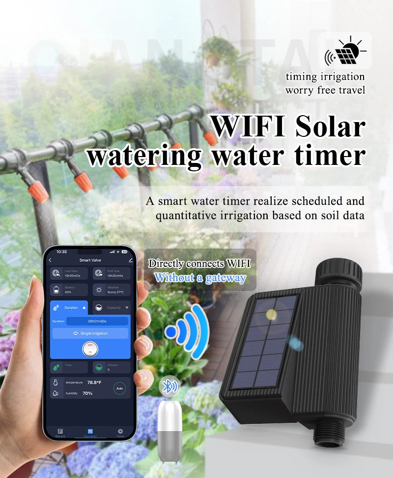 Tuya Smart Wifi Watering Timer Solar Energy Sprinkler Drip Irrigation System Built-in Water Flow Recorder Water Controller