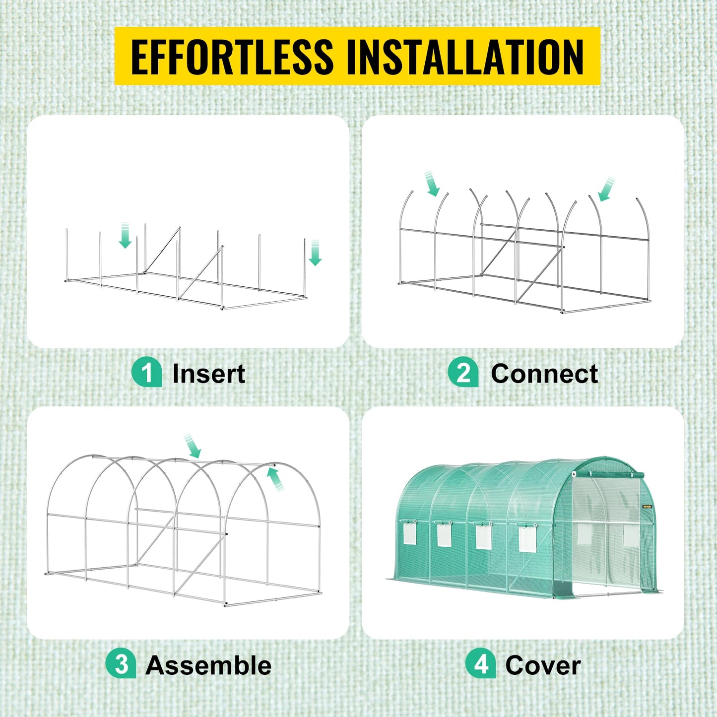 VEVOR Walk-in Tunnel Greenhouse Galvanized Frame & Waterproof Cover 15x7x7/10x7x7/20x10x7/12x7x7 ft Greenhouses & Cold Frames