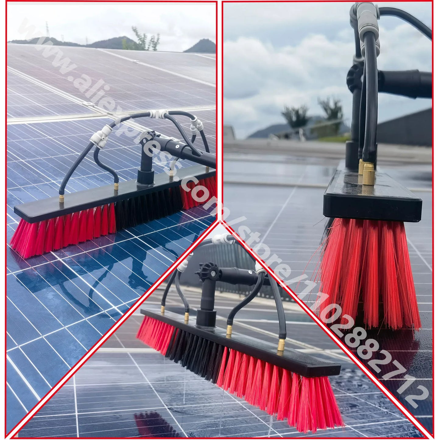 Professional Solar Panel Cleaning Kit with 36 FT Telescopic Pole High Washing Water Fed Brush