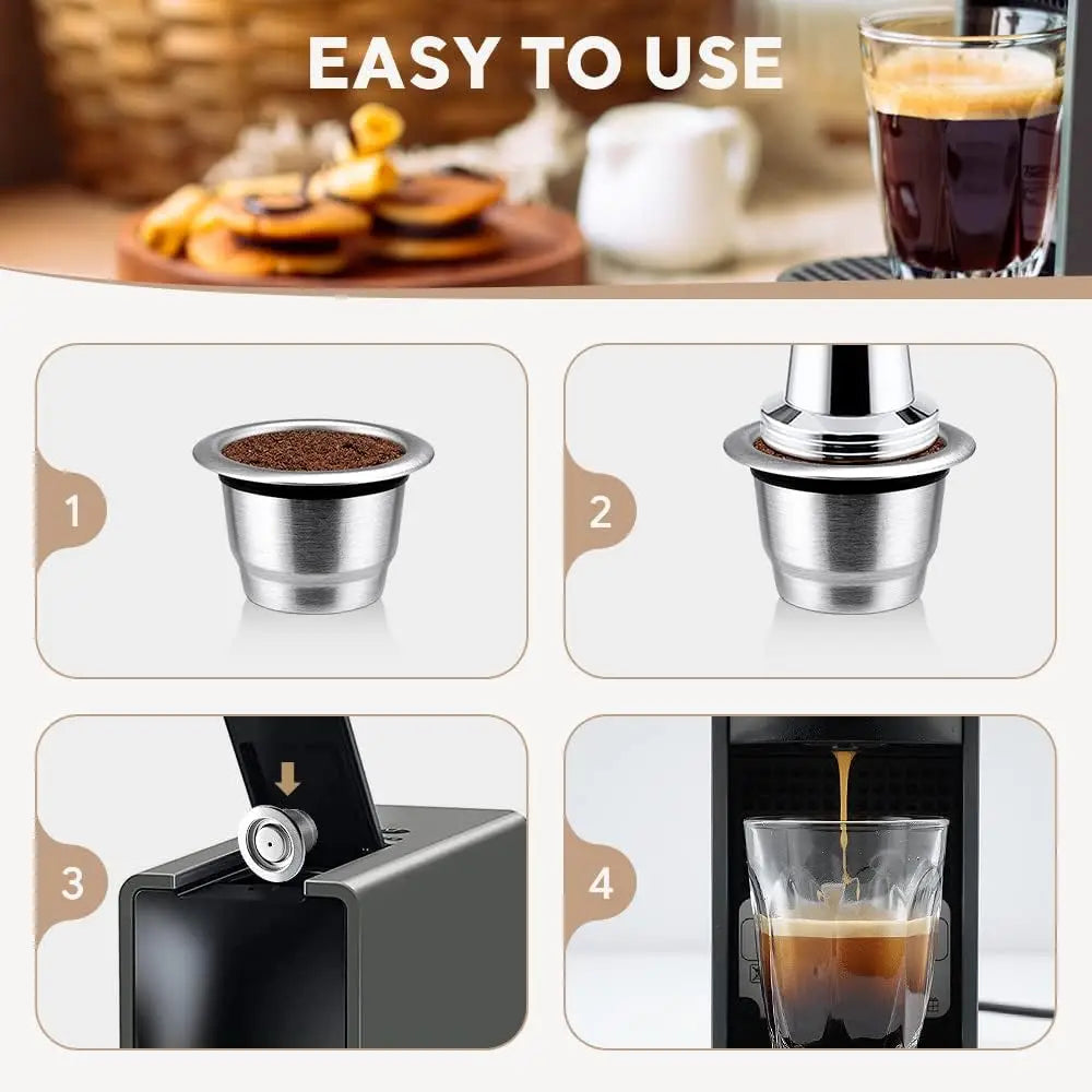 For Nespresso Reusable Coffee Capsule Stainless Steel Rich Crema Espresso Refillable Filters Pod Fit Inissia Pixie Essenza Mini