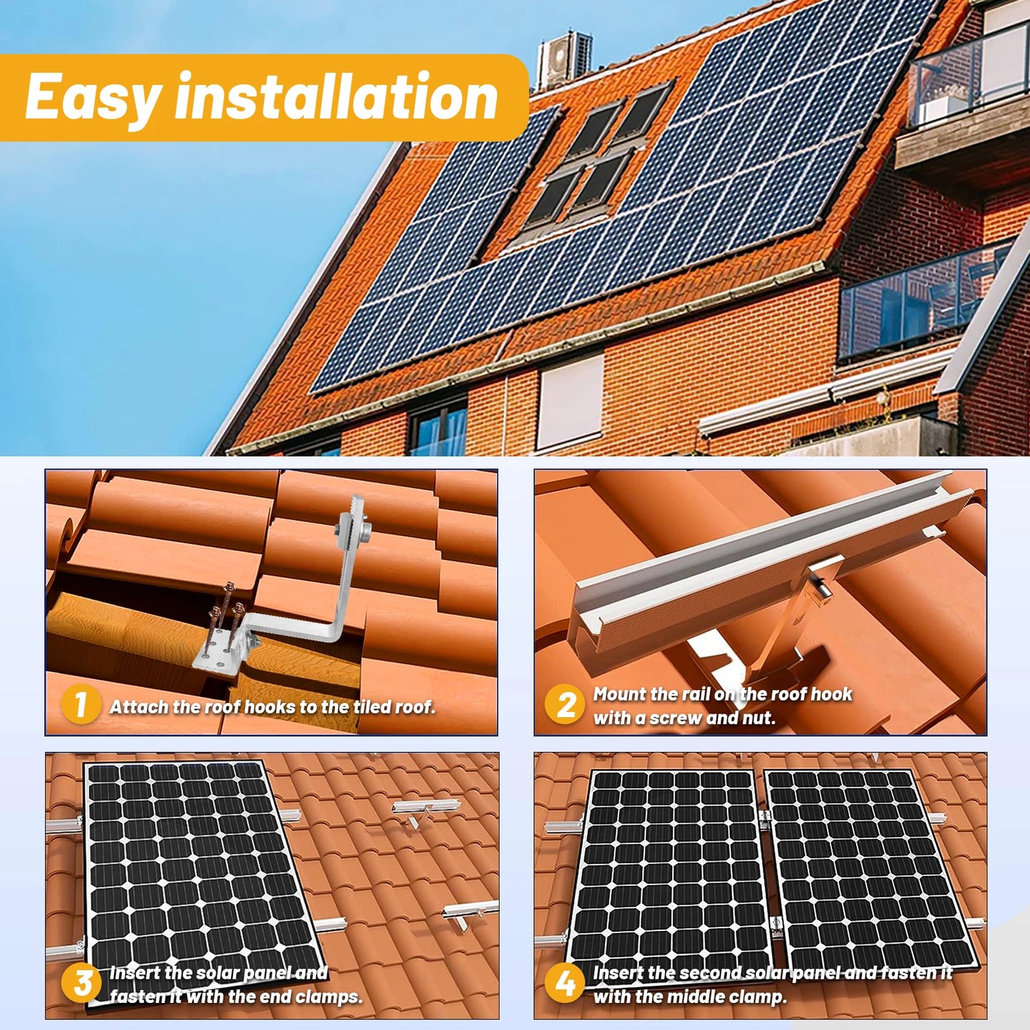 Solar Panel Bracket More Lighten Brick Roof Mounting Rail Roof Hook Mounting Sets for Glazed Tile Roof for Any Solar Panel