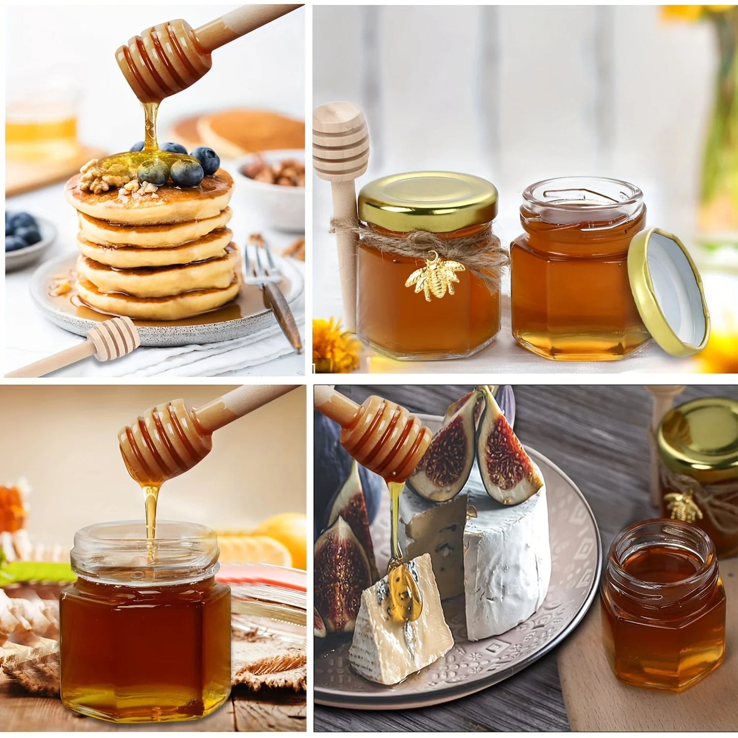 Mini Glass Honey Jars With Wood Dipper