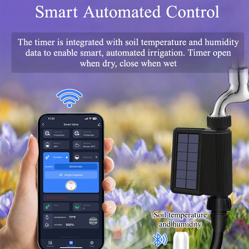 Tuya Smart Wifi Watering Timer Solar Energy Sprinkler Drip Irrigation System Built-in Water Flow Recorder Water Controller