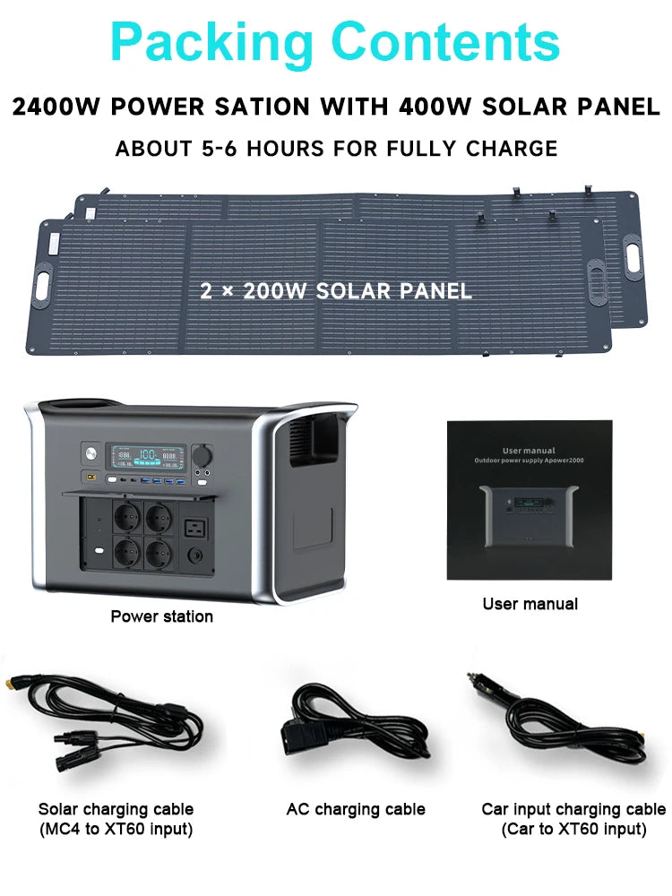 CTOLITY AP2000 Portable Solar Power Station 1000W/2000W – 640000mAh LiFePO4 Battery with 220V AC Outlets for Camping, Emergency Backup, and Off-Grid Solar Energy Solutions