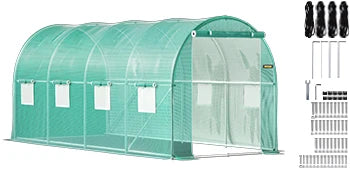 VEVOR Walk-in Tunnel Greenhouse Galvanized Frame & Waterproof Cover 15x7x7/10x7x7/20x10x7/12x7x7 ft Greenhouses & Cold Frames