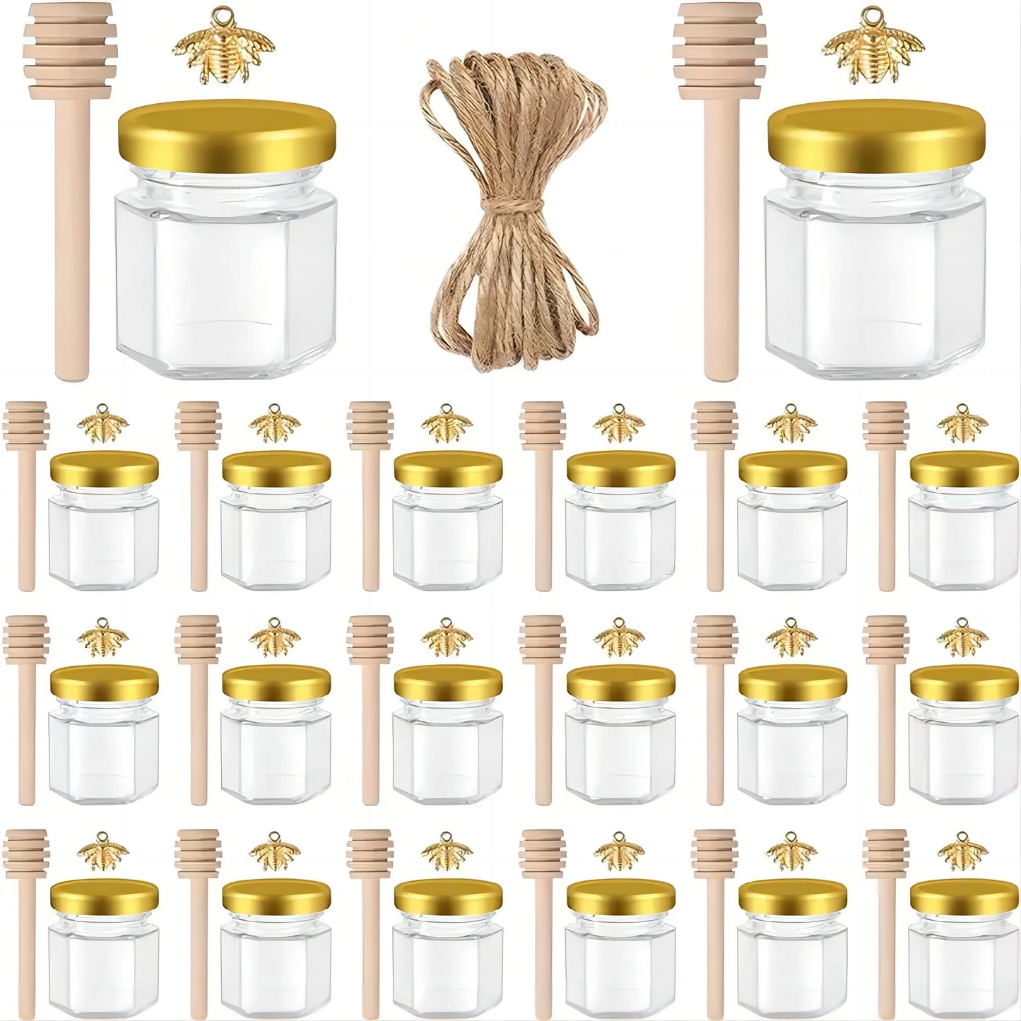 Mini Glass Honey Jars With Wood Dipper