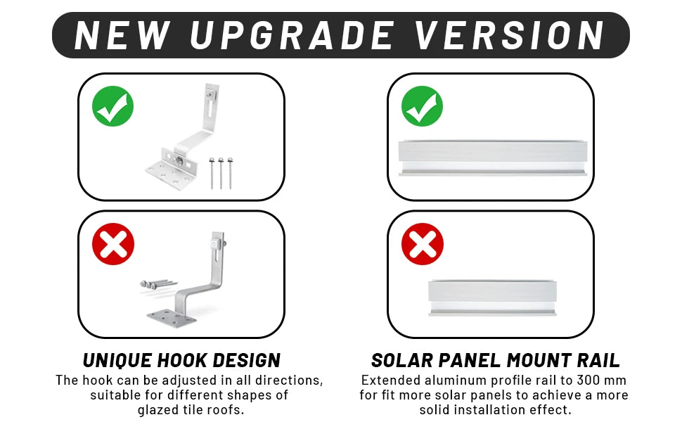 Solar Panel Bracket More Lighten Brick Roof Mounting Rail Roof Hook Mounting Sets for Glazed Tile Roof for Any Solar Panel