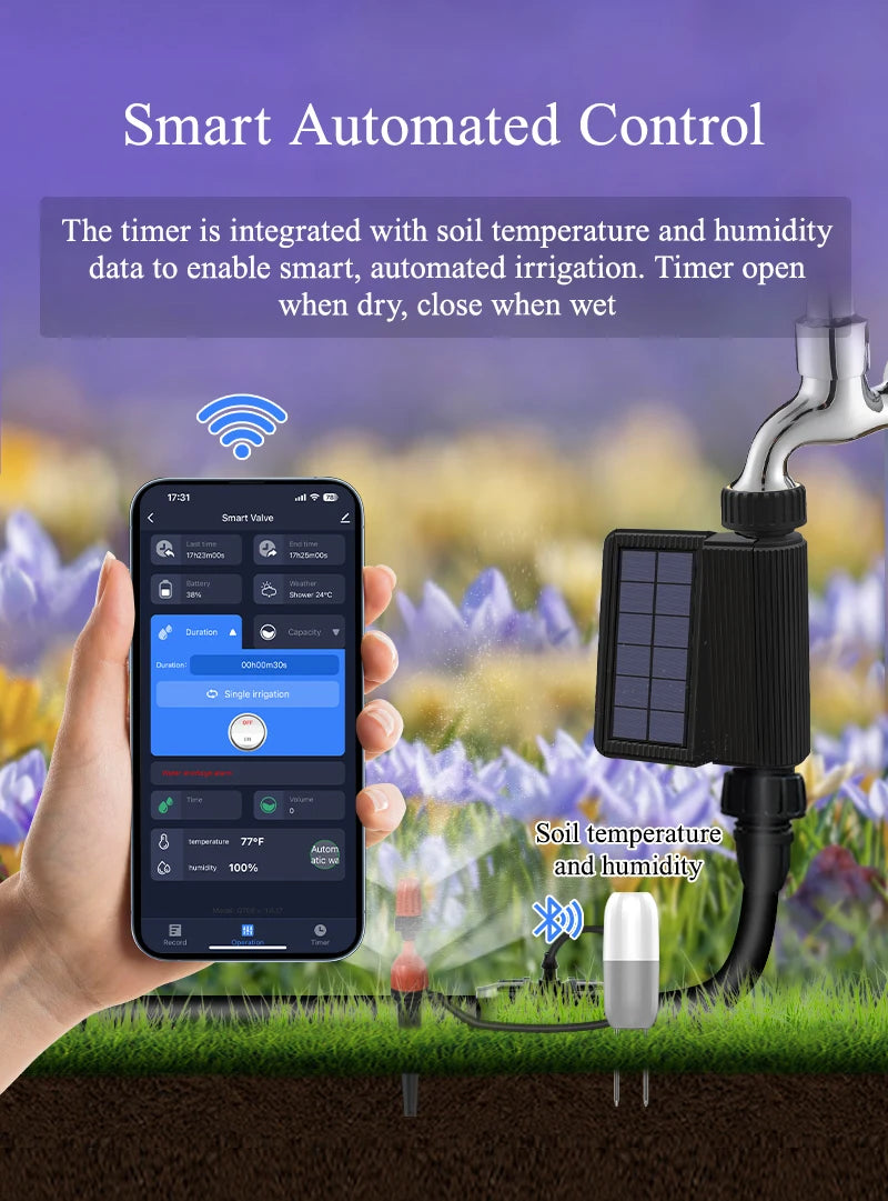 Tuya Smart Wifi Watering Timer Solar Energy Sprinkler Drip Irrigation System Built-in Water Flow Recorder Water Controller