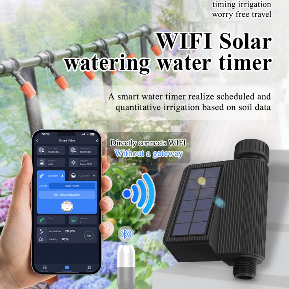 Tuya Smart Wifi Watering Timer Solar Energy Sprinkler Drip Irrigation System Built-in Water Flow Recorder Water Controller