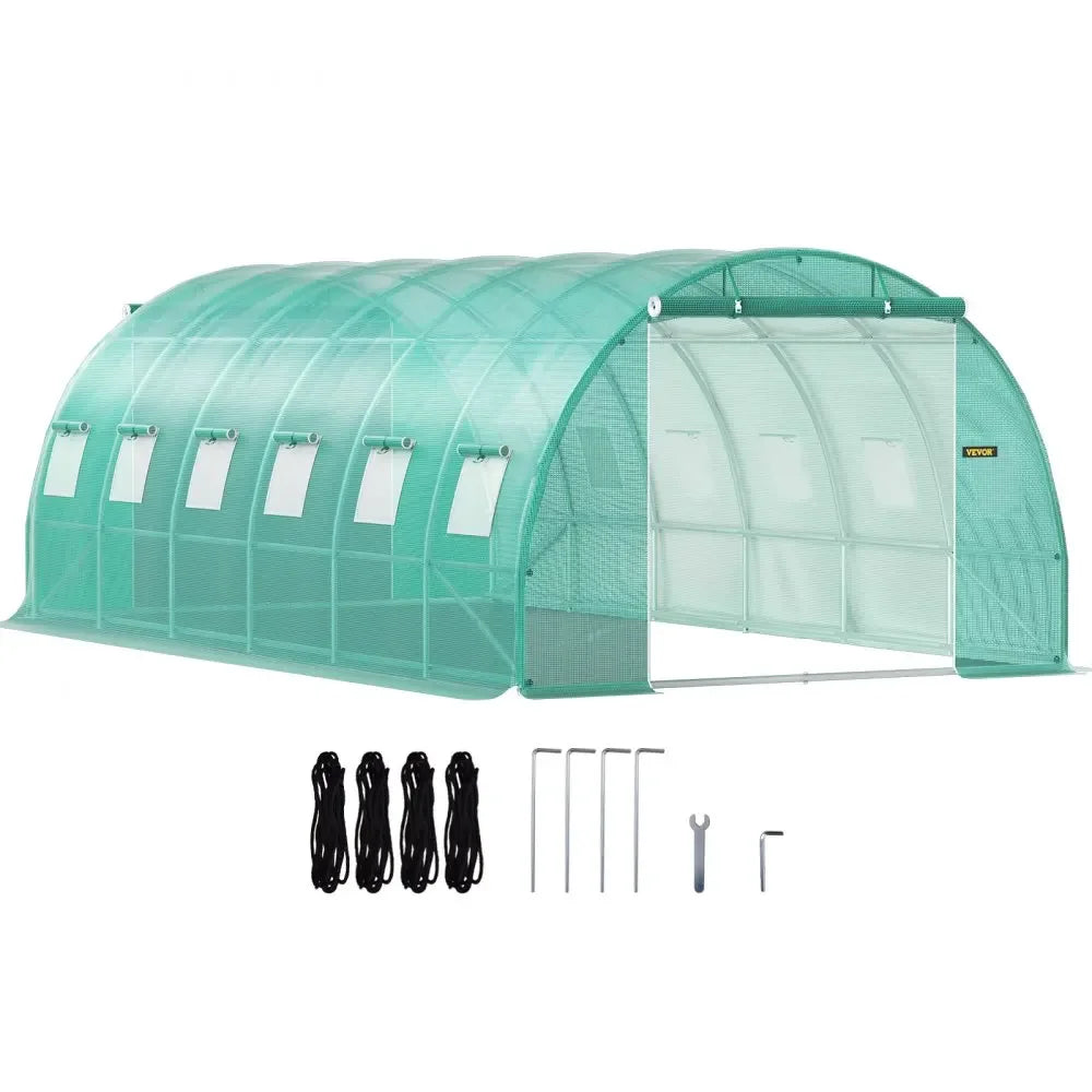 VEVOR Walk-in Tunnel Greenhouse Galvanized Frame & Waterproof Cover 15x7x7/10x7x7/20x10x7/12x7x7 ft Greenhouses & Cold Frames