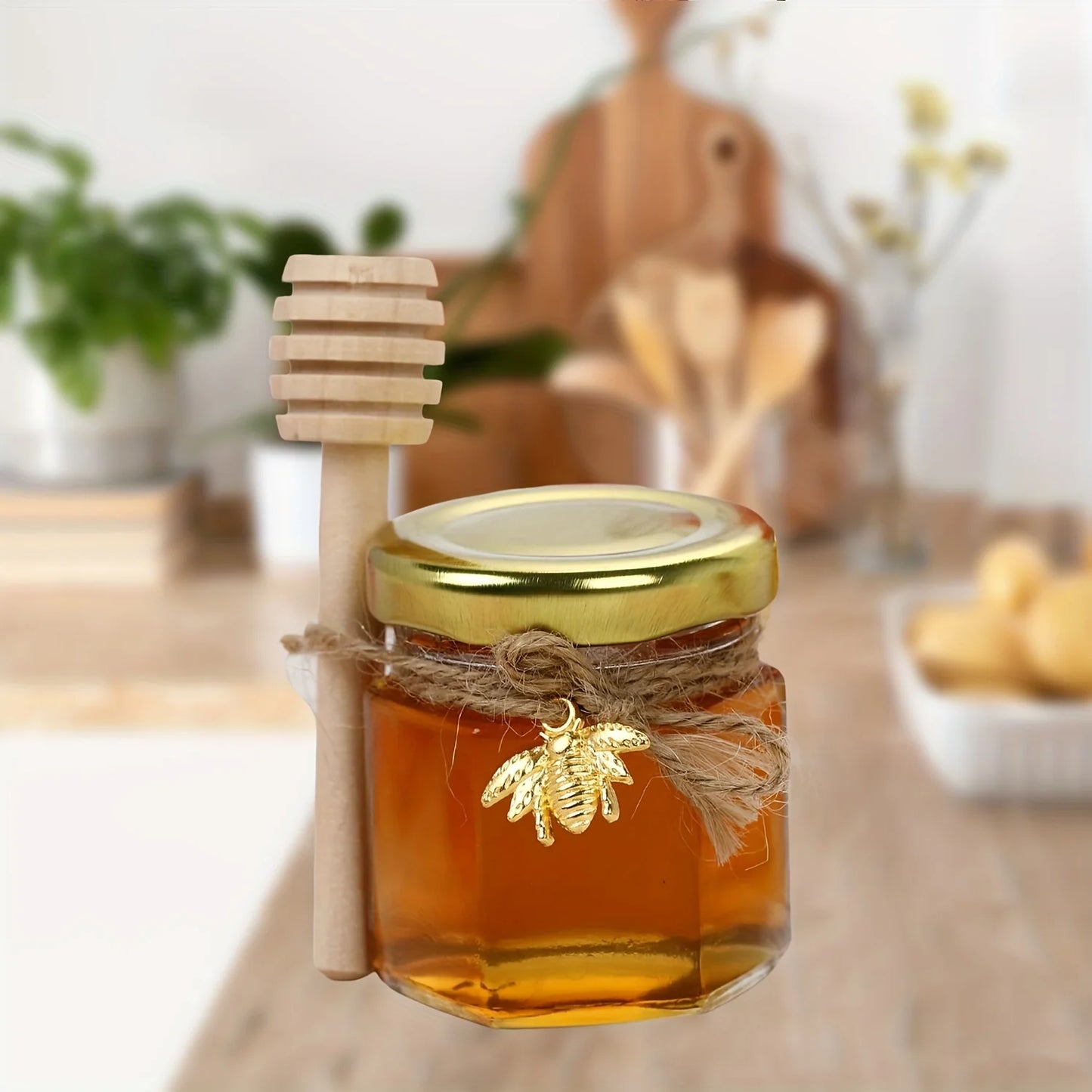 Mini Glass Honey Jars With Wood Dipper